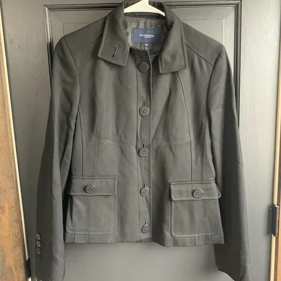 Burberry London 100% Wool Single Breasted Jacket Black Size 8 Black - Picture 1 of 14